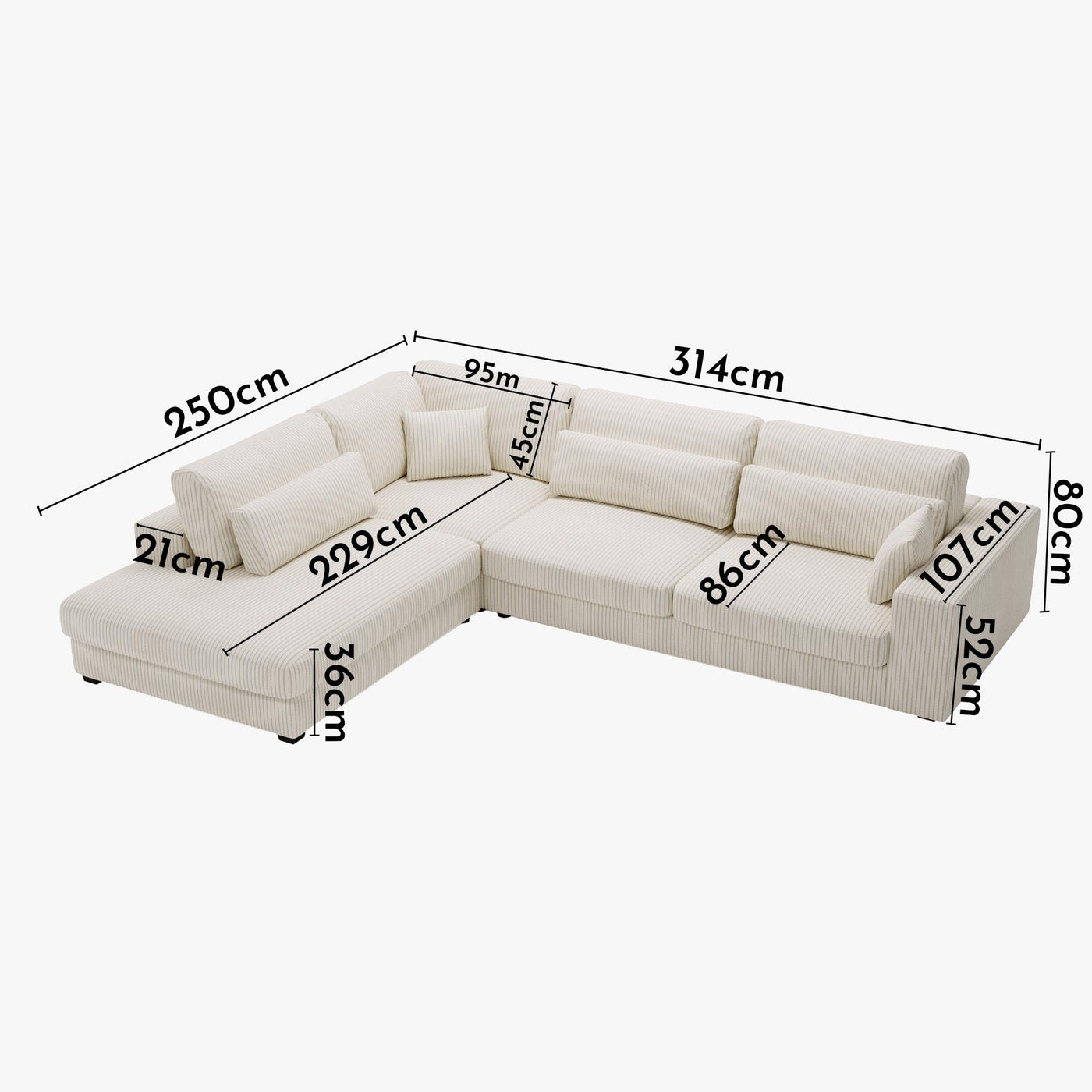 CATHY Canapé d'angle en velours côtelé beige - Angle gauche - Canapés d'angle - Mobilier Deco