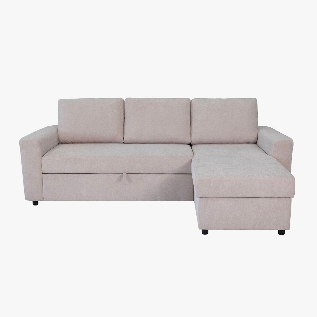 CELIA Canapé d'angle convertible et réversible avec coffre en tissu beige - Canapé d'angle convertible - Mobilier Deco