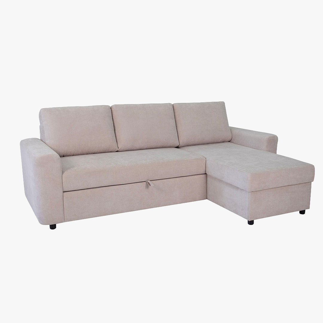 CELIA Canapé d'angle convertible et réversible avec coffre en tissu beige - Canapé d'angle convertible - Mobilier Deco