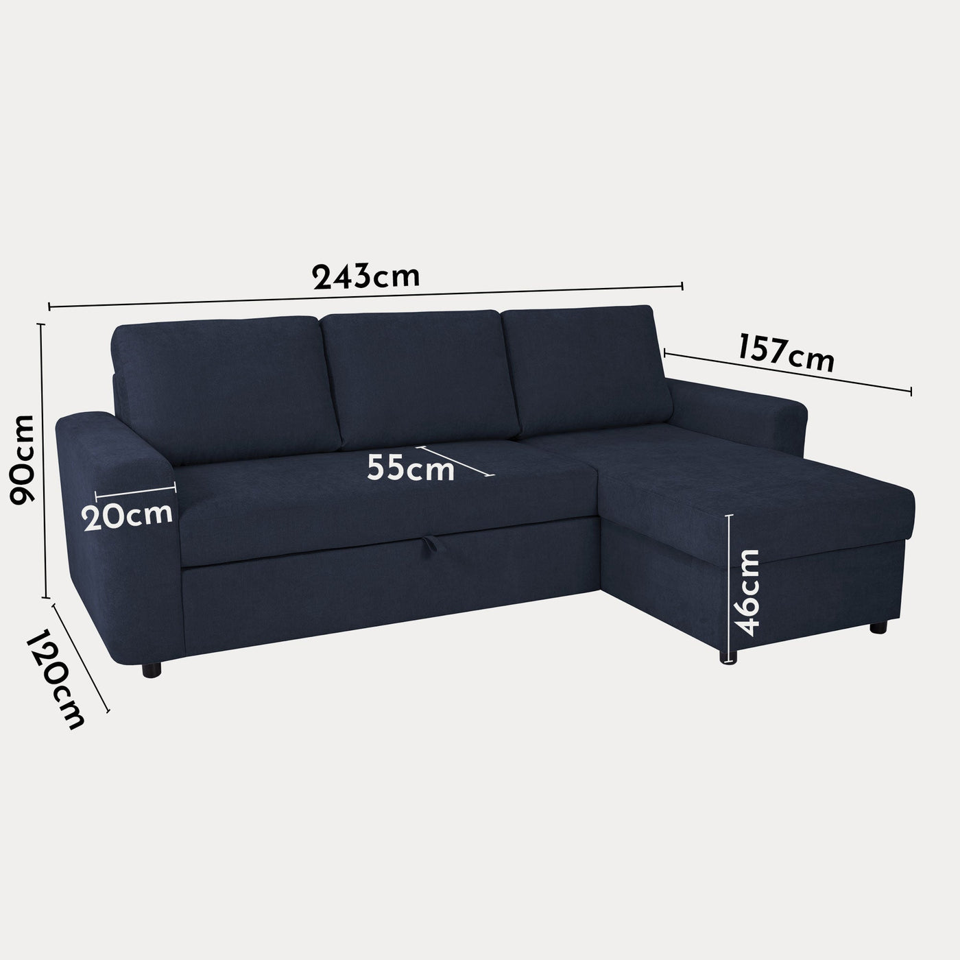 CELIA Canapé d'angle convertible et réversible avec coffre en tissu bleu - Canapé d'angle convertible - Mobilier Deco