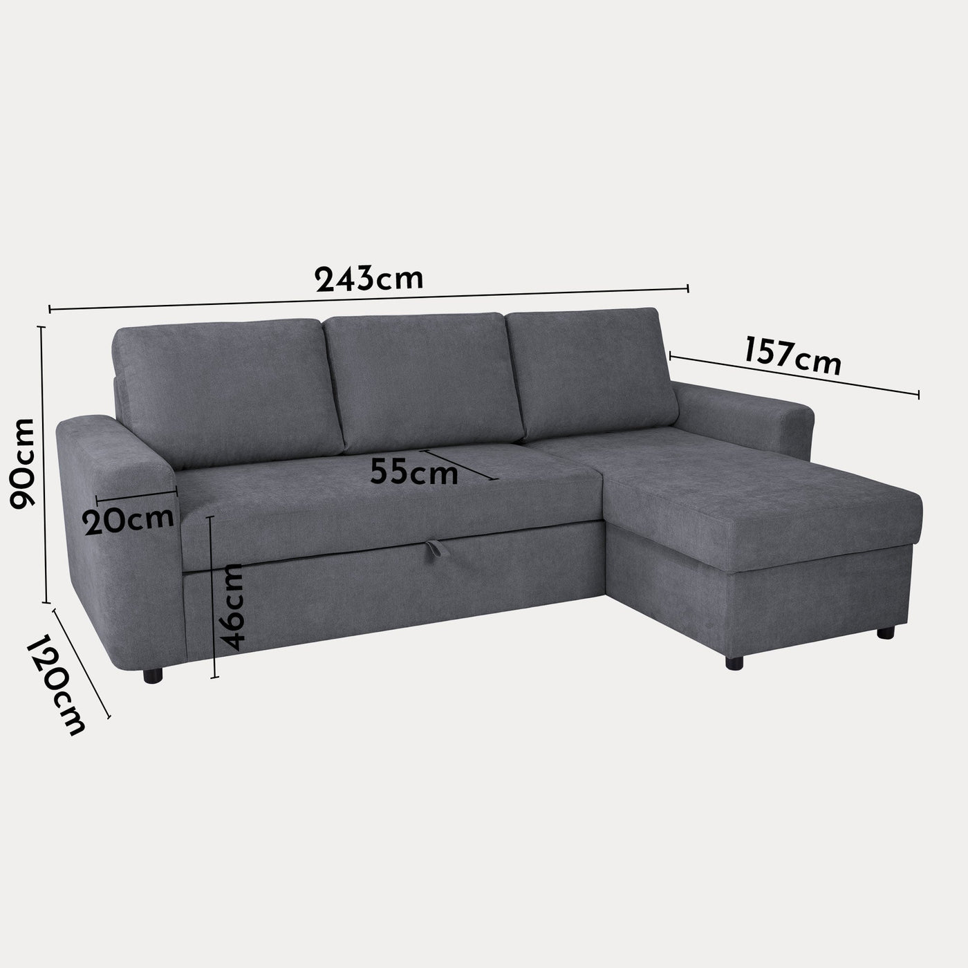 CELIA Canapé d'angle convertible et réversible avec coffre en tissu gris foncé - Canapé d'angle convertible - Mobilier Deco