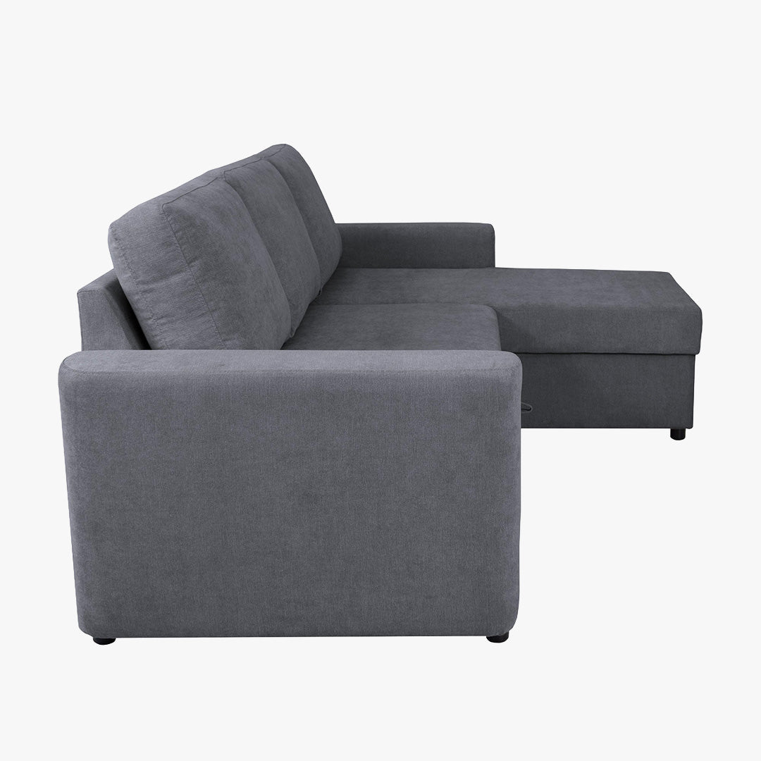 CELIA Canapé d'angle convertible et réversible avec coffre en tissu gris foncé - Canapé d'angle convertible - Mobilier Deco