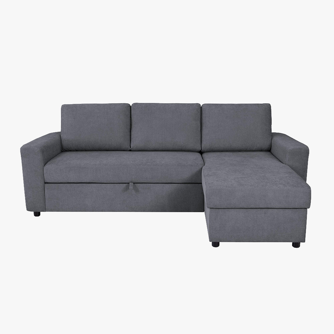 CELIA Canapé d'angle convertible et réversible avec coffre en tissu gris foncé - Canapé d'angle convertible - Mobilier Deco