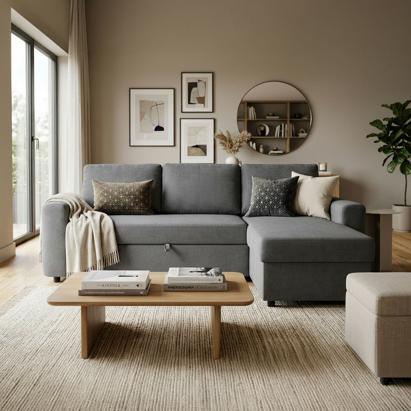 CELIA Canapé d'angle convertible et réversible avec coffre en tissu gris foncé - Canapé d'angle convertible - Mobilier Deco