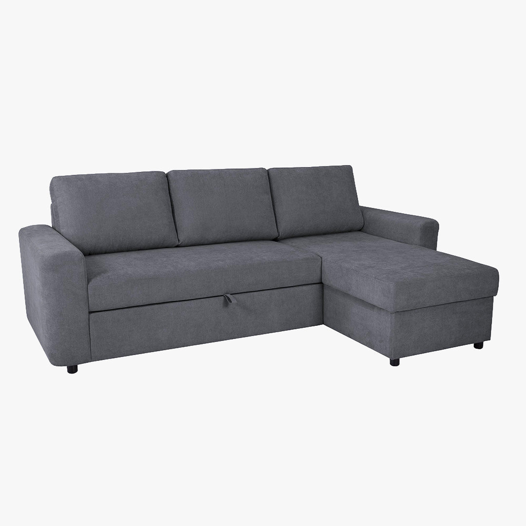 CELIA Canapé d'angle convertible et réversible avec coffre en tissu gris foncé - Canapé d'angle convertible - Mobilier Deco