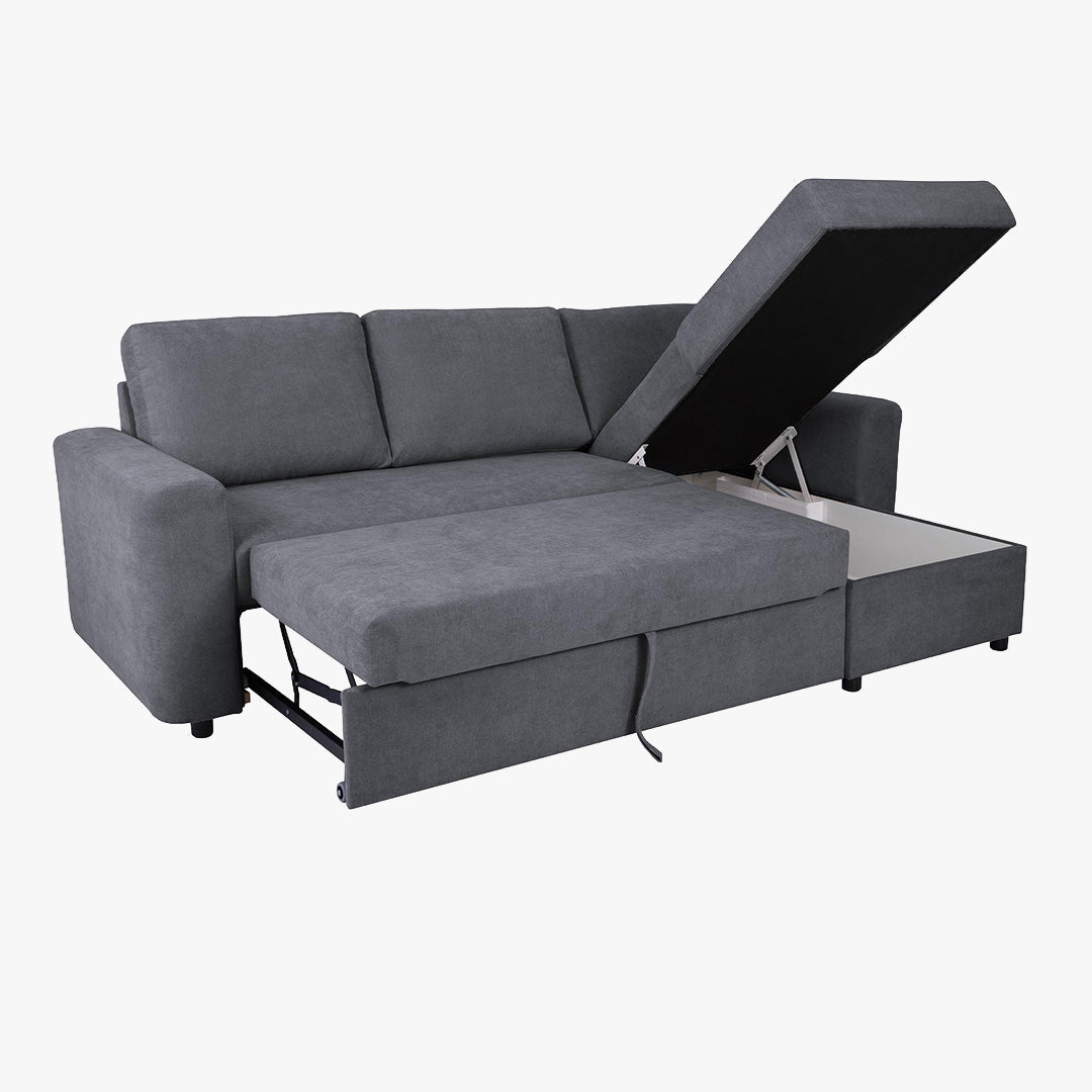 CELIA Canapé d'angle convertible et réversible avec coffre en tissu gris foncé - Canapé d'angle convertible - Mobilier Deco