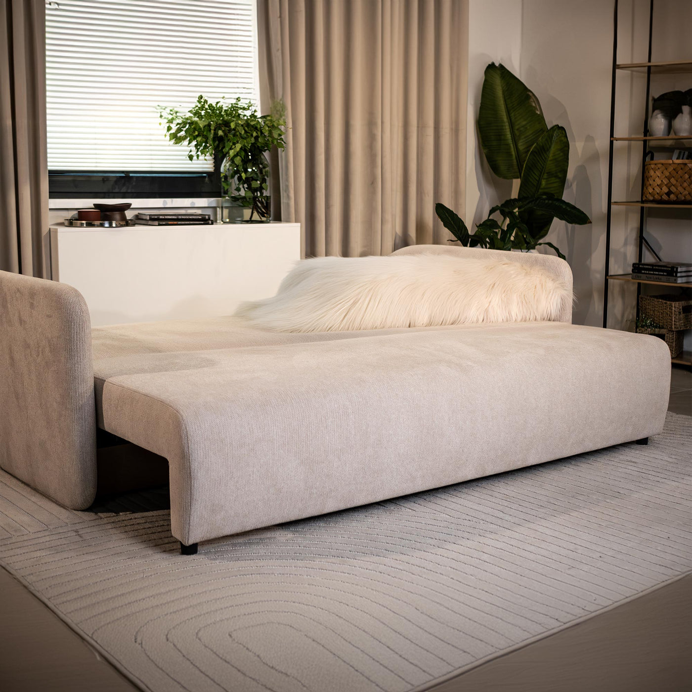 CELSY Canapé 3 places convertible avec coffre en tissu beige - Canapés convertibles - Mobilier Deco