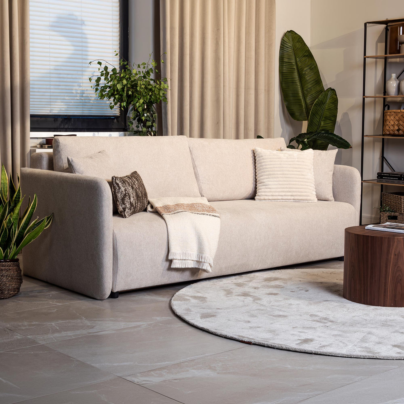 CELSY Canapé 3 places convertible avec coffre en tissu beige - Canapés convertibles - Mobilier Deco