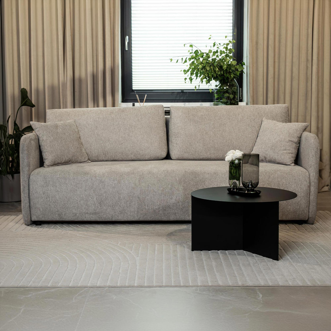 CELSY Canapé 3 places convertible avec coffre en tissu gris - Canapés convertibles - Mobilier Deco