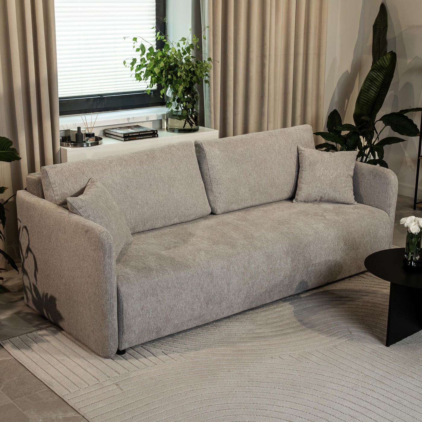 CELSY Canapé 3 places convertible avec coffre en tissu gris - Canapés convertibles - Mobilier Deco