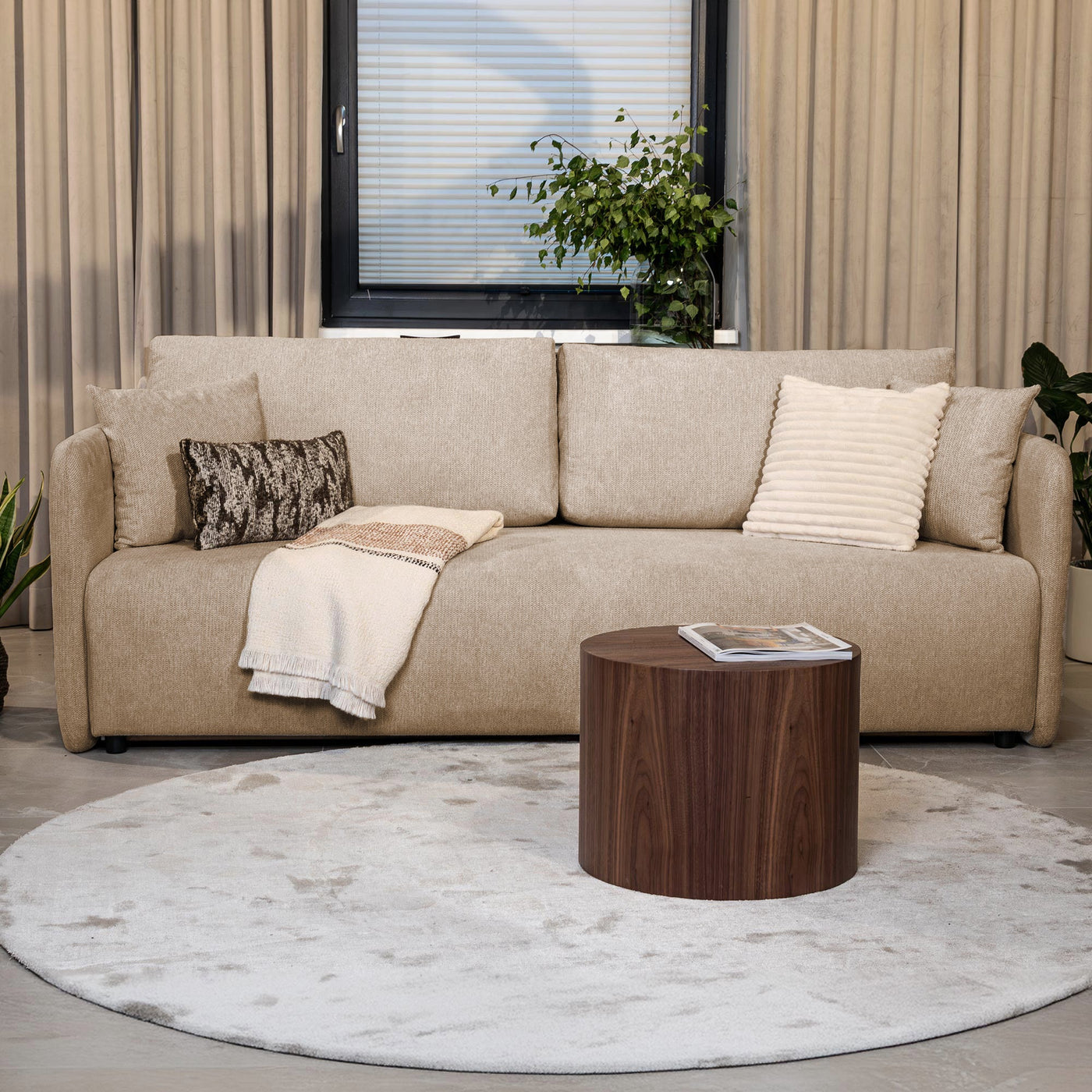CELSY Canapé 3 places convertible avec coffre en tissu taupe - Canapés convertibles - Mobilier Deco
