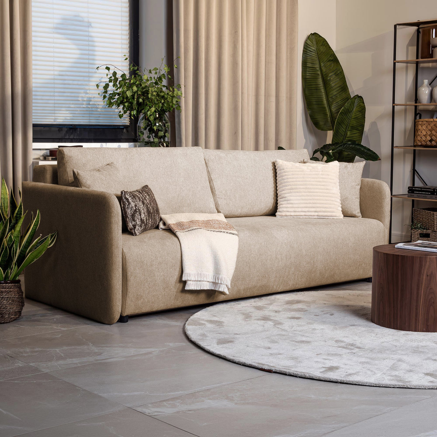 CELSY Canapé 3 places convertible avec coffre en tissu taupe - Canapés convertibles - Mobilier Deco