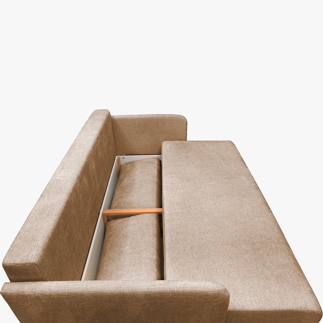 CELSY Canapé 3 places convertible avec coffre en tissu taupe - Canapés convertibles - Mobilier Deco