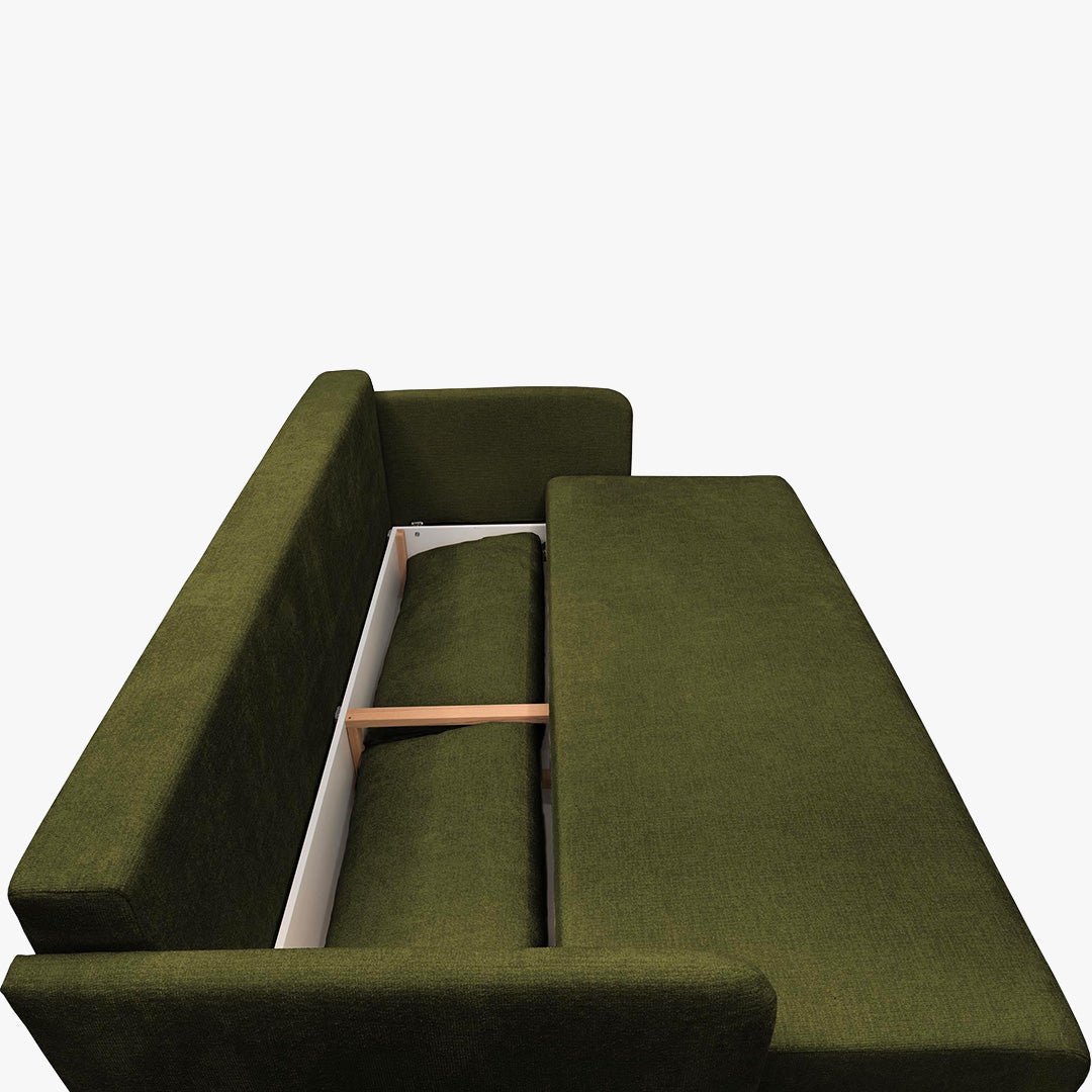 CELSY Canapé 3 places convertible avec coffre en tissu vert - Canapés convertibles - Mobilier Deco