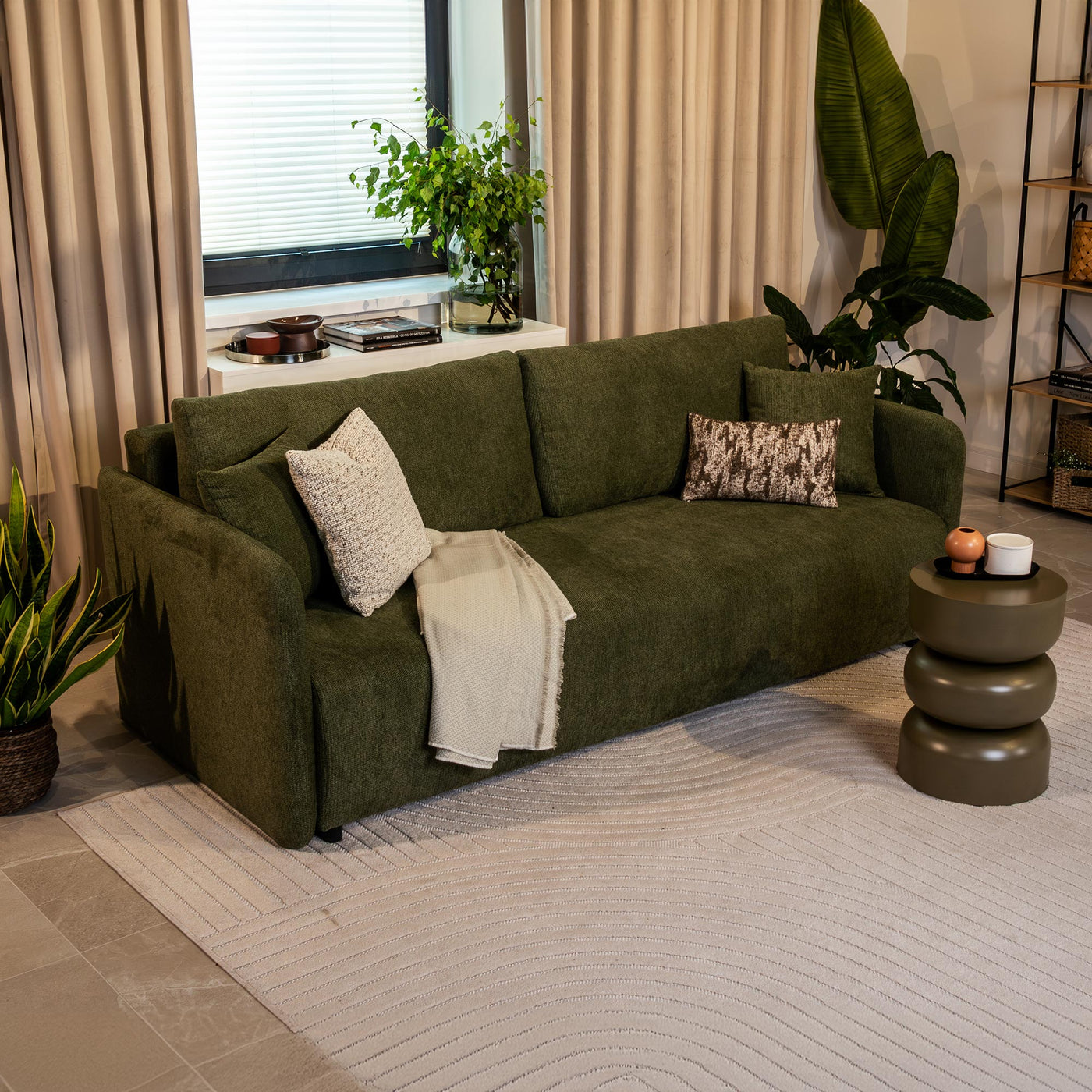 CELSY Canapé 3 places convertible avec coffre en tissu vert - Canapés convertibles - Mobilier Deco