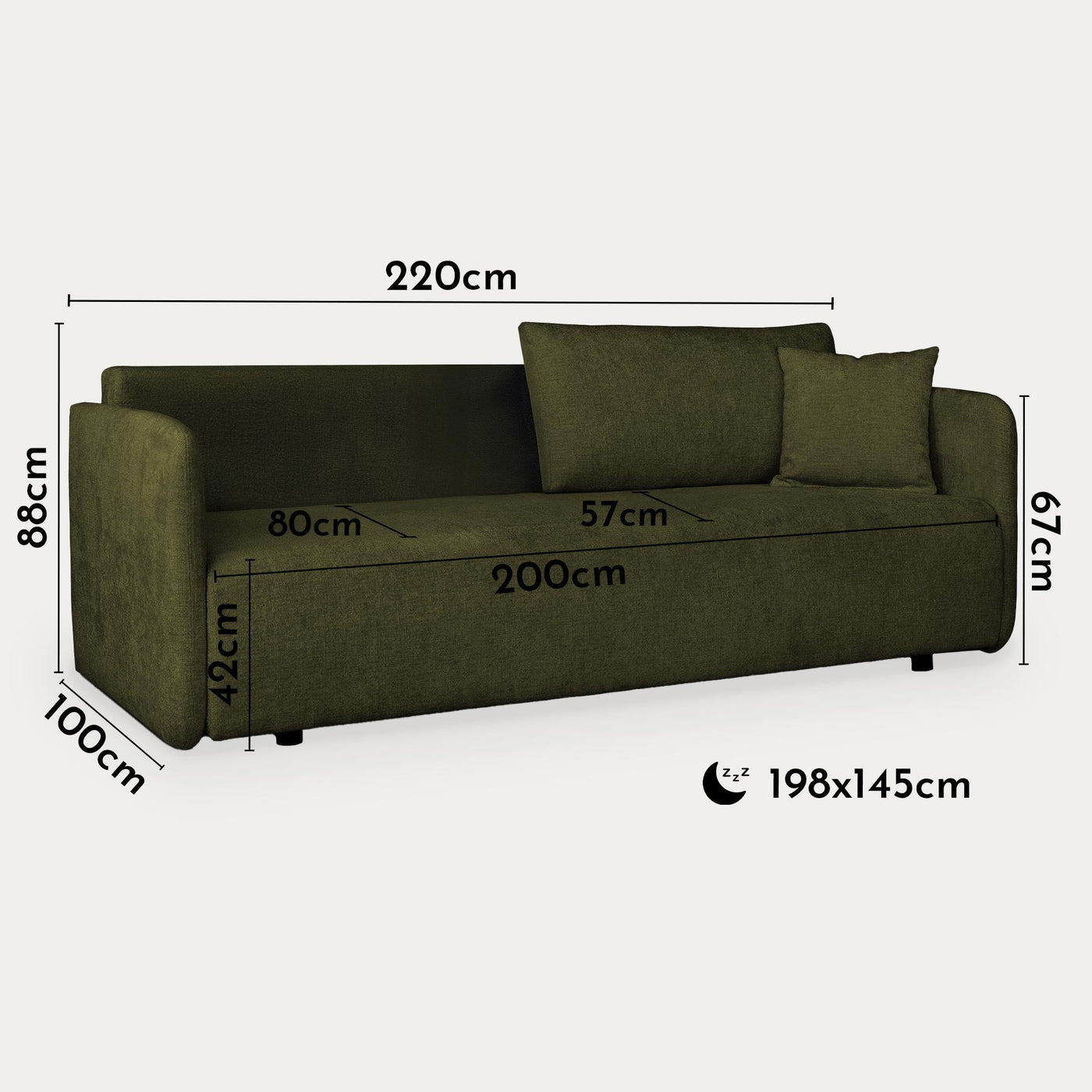 CELSY Canapé 3 places convertible avec coffre en tissu vert - Canapés convertibles - Mobilier Deco