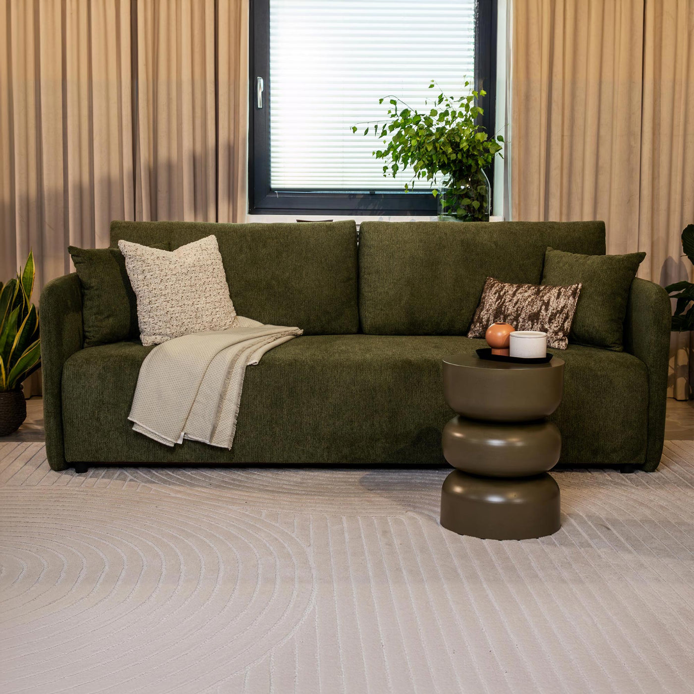 CELSY Canapé 3 places convertible avec coffre en tissu vert - Canapés convertibles - Mobilier Deco