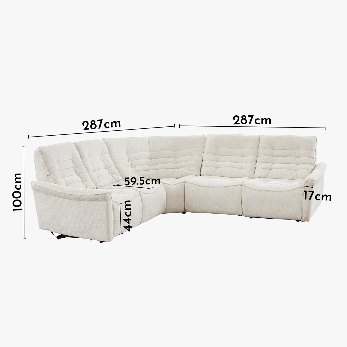 CHILLY Canapé d'angle relax électrique réversible en tissu beige - Canapé relax - Mobilier Deco