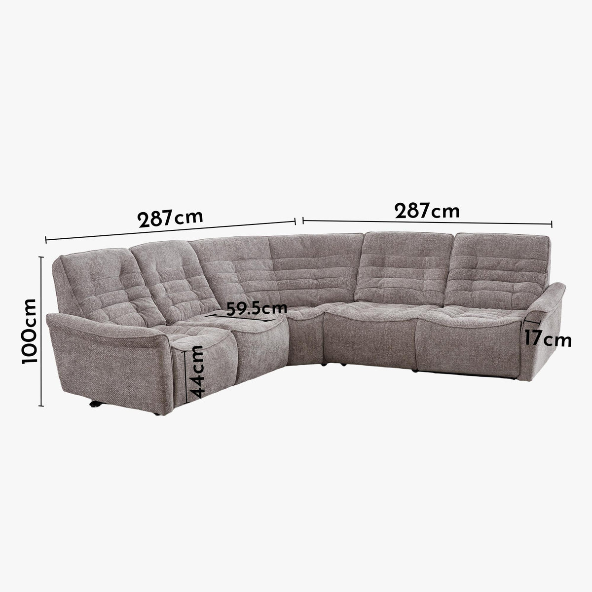 CHILLY Canapé d'angle relax électrique réversible en tissu taupe - Canapés d'angle - Mobilier Deco