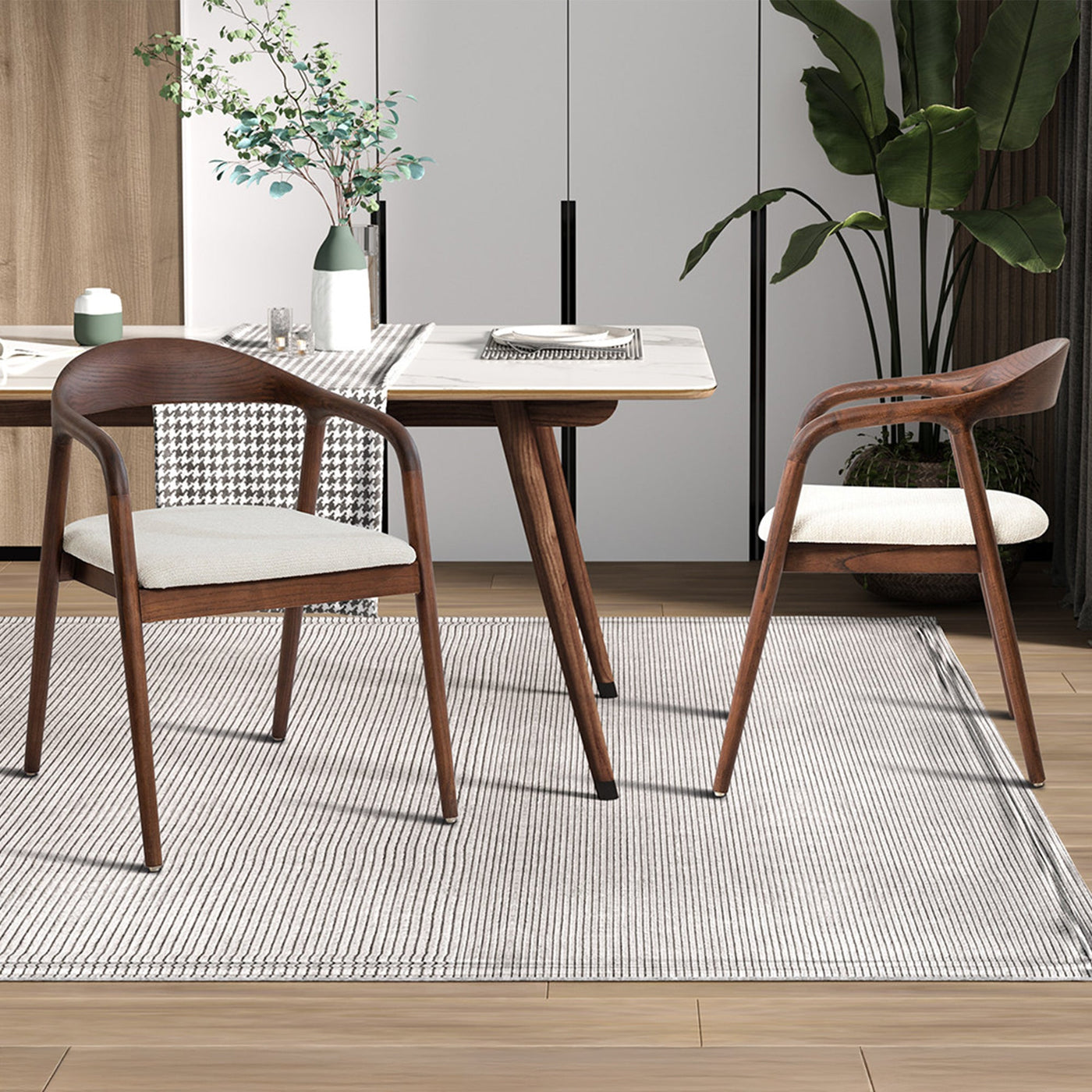 CLAIRE Chaise en tissu beige piètement en bois foncé - Chaise de repas - Mobilier Deco