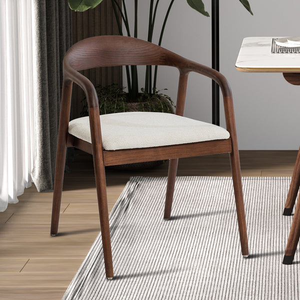CLAIRE Chaise en tissu beige piètement en bois massif foncé