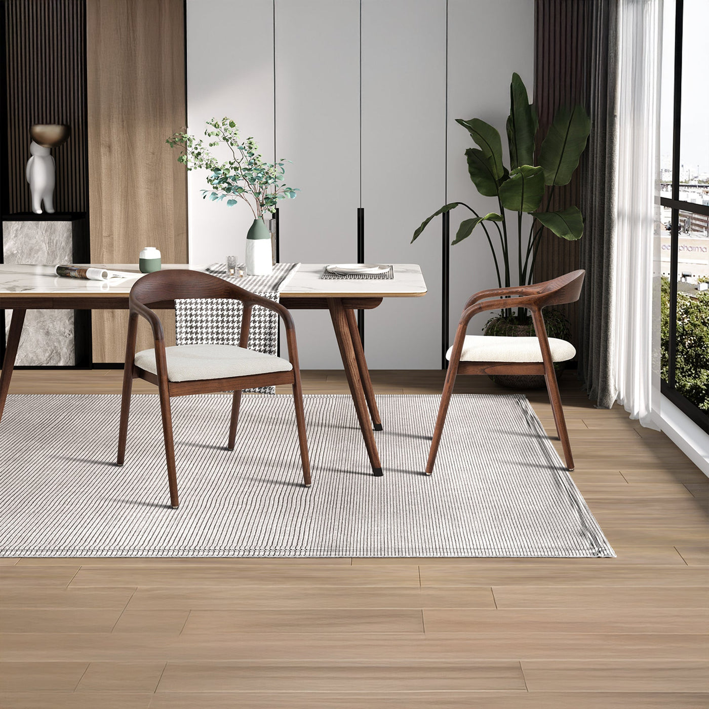 CLAIRE Chaise en tissu beige piètement en bois foncé - Chaise de repas - Mobilier Deco