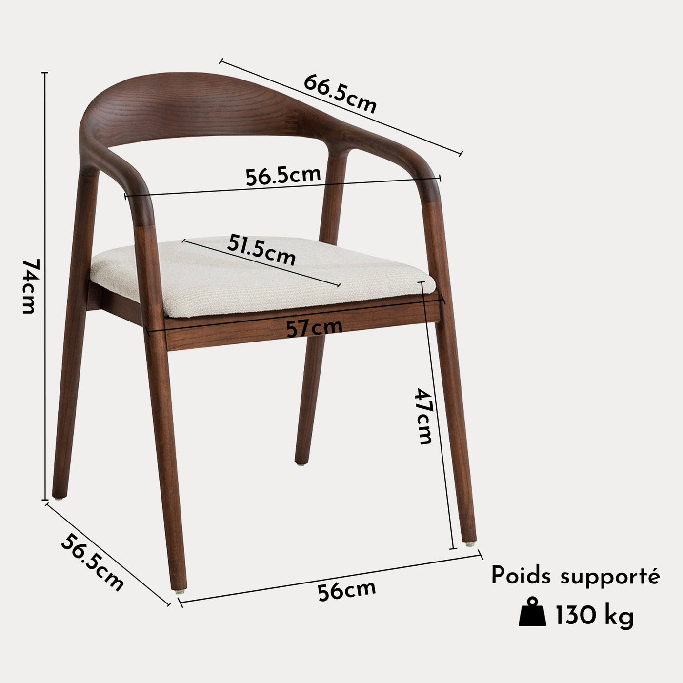 CLAIRE Chaise en tissu beige piètement en bois foncé - Chaise de repas - Mobilier Deco