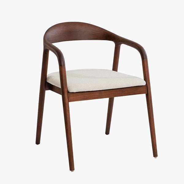 CLAIRE Chaise en tissu beige piètement en bois massif foncé