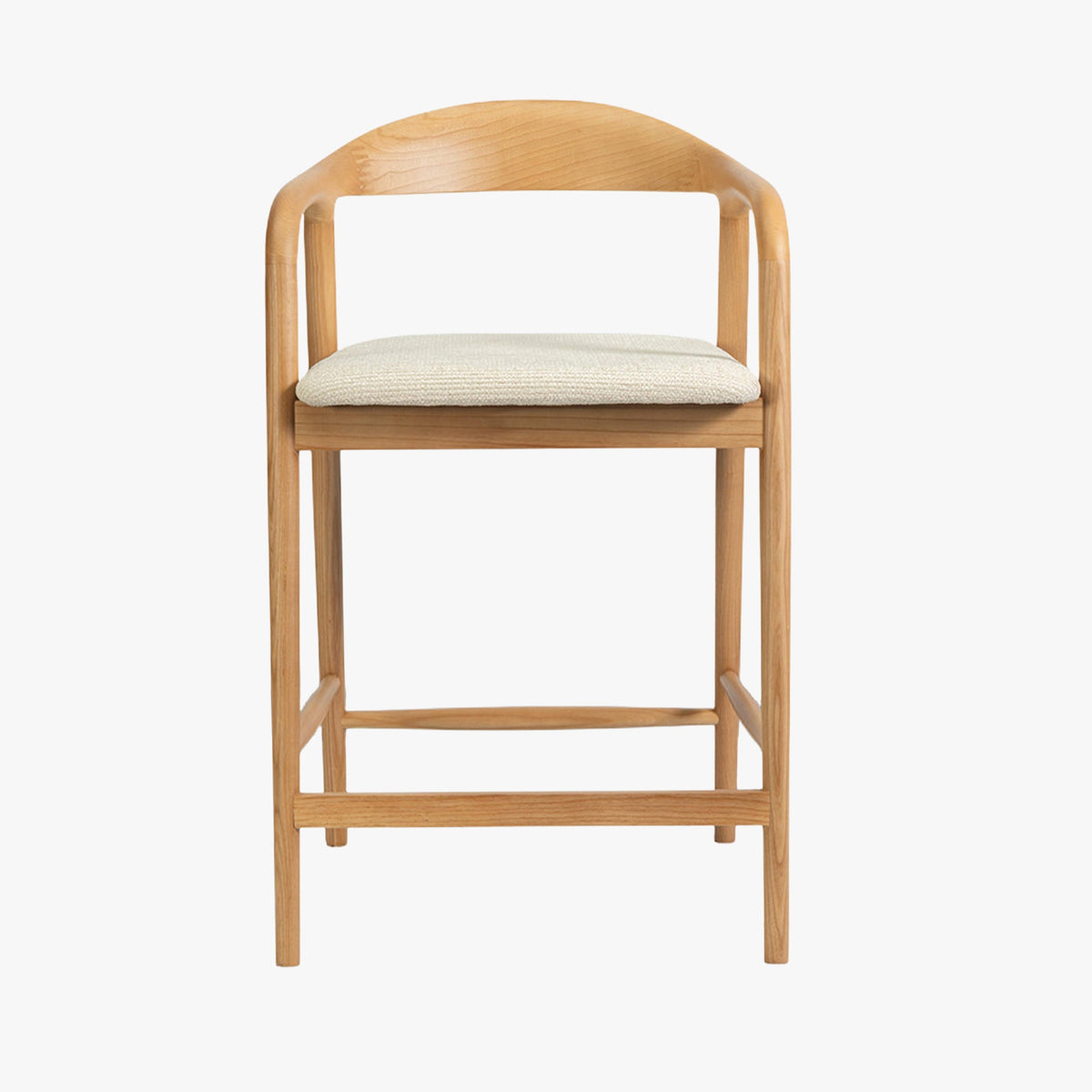 CLAIRE Tabouret en tissu beige piètement en bois massif clair - Mobilier Deco