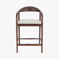 CLAIRE Tabouret en tissu beige piètement en bois massif foncé