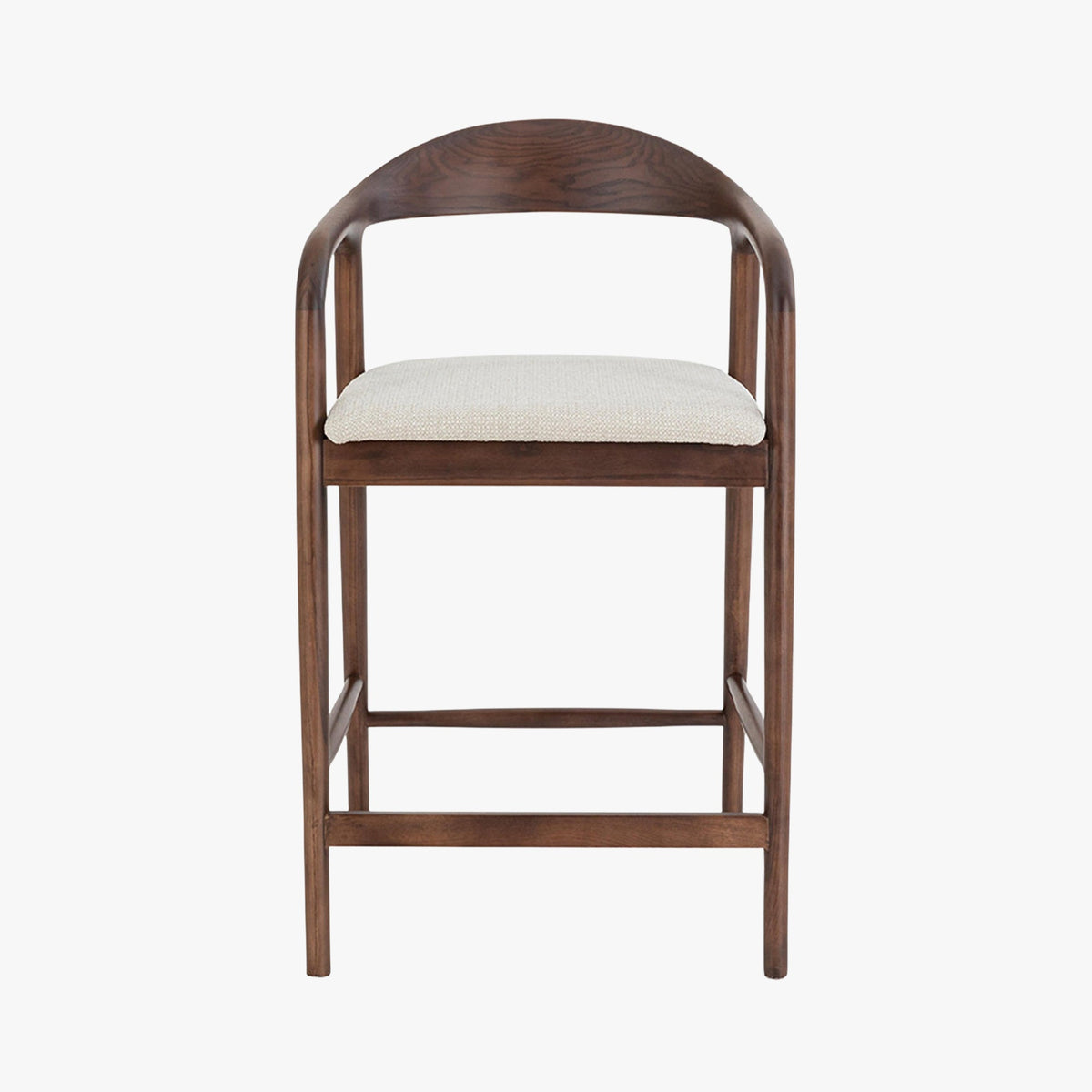 CLAIRE Tabouret en tissu beige piètement en bois massif foncé - Mobilier Deco