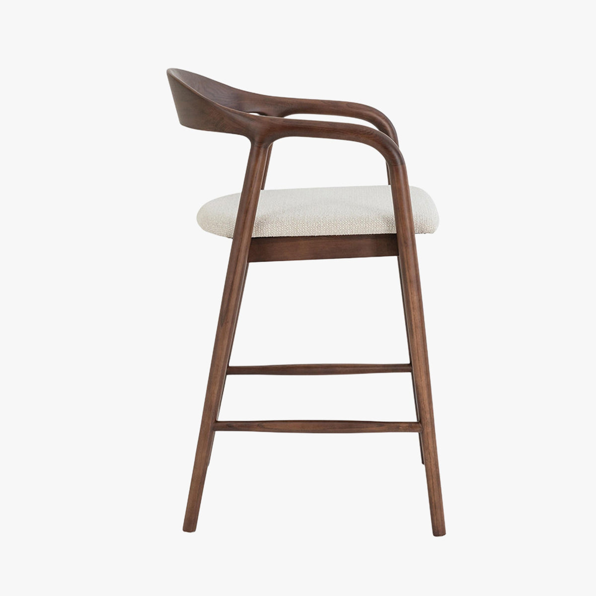 CLAIRE Tabouret en tissu beige piètement en bois massif foncé - Mobilier Deco