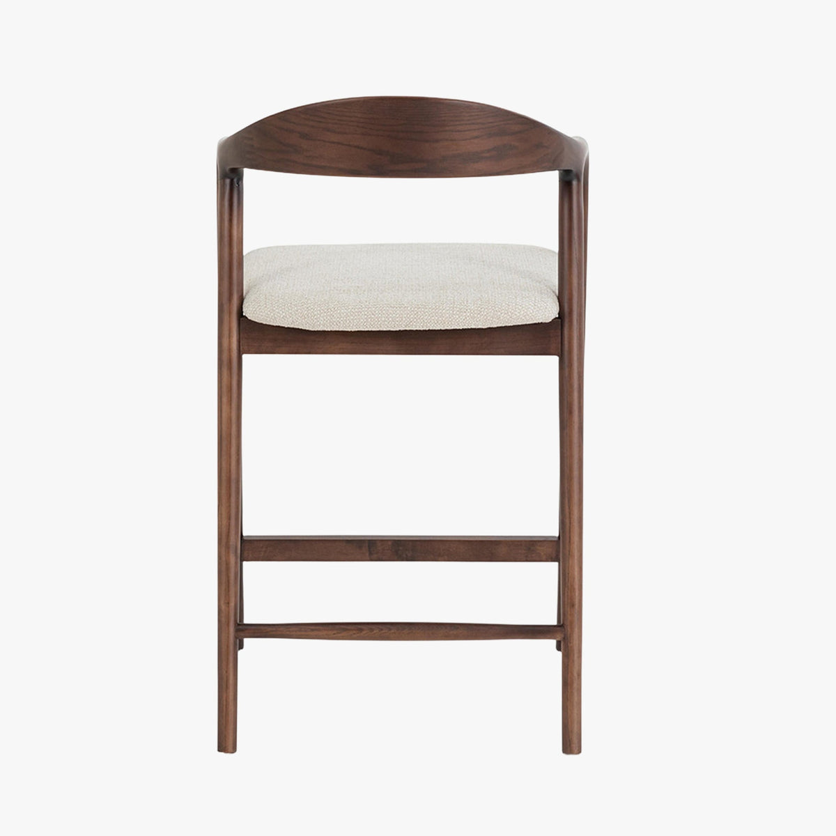 CLAIRE Tabouret en tissu beige piètement en bois massif foncé - Mobilier Deco