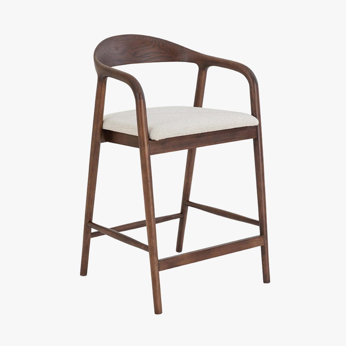 CLAIRE Tabouret en tissu beige piètement en bois massif foncé - Mobilier Deco