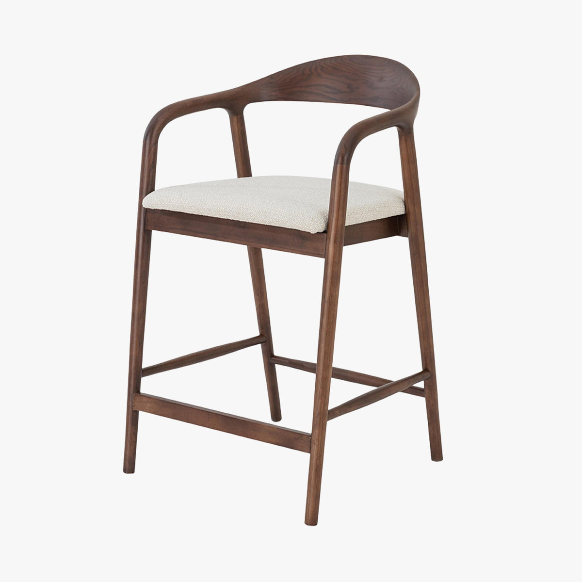 CLAIRE Tabouret en tissu beige piètement en bois massif foncé - Mobilier Deco