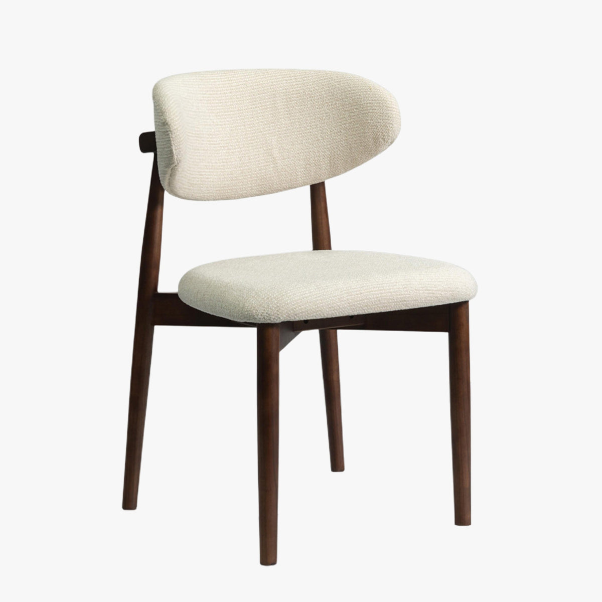 CLARA Lot de 2 chaises en tissu bouclette beige pieds en chêne massif foncé - Mobilier Deco