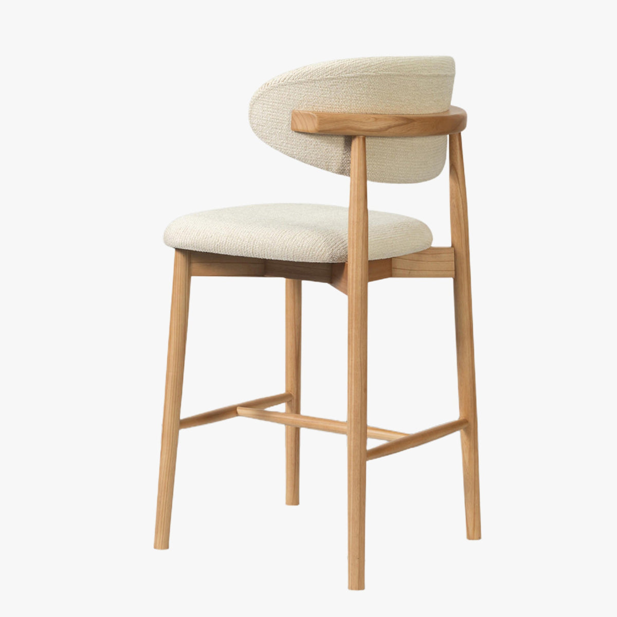 CLARA Tabouret en tissu bouclette beige pieds en chêne massif clair - Mobilier Deco