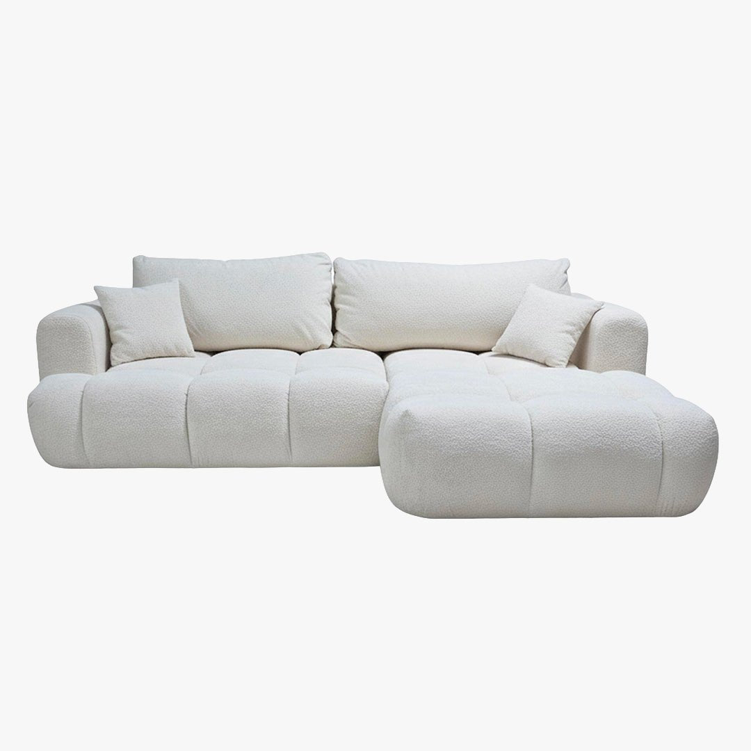 CLOUD Canapé d'angle convertible en tissu bouclette beige - Angle droit - Canapé d'angle convertible - Mobilier Deco