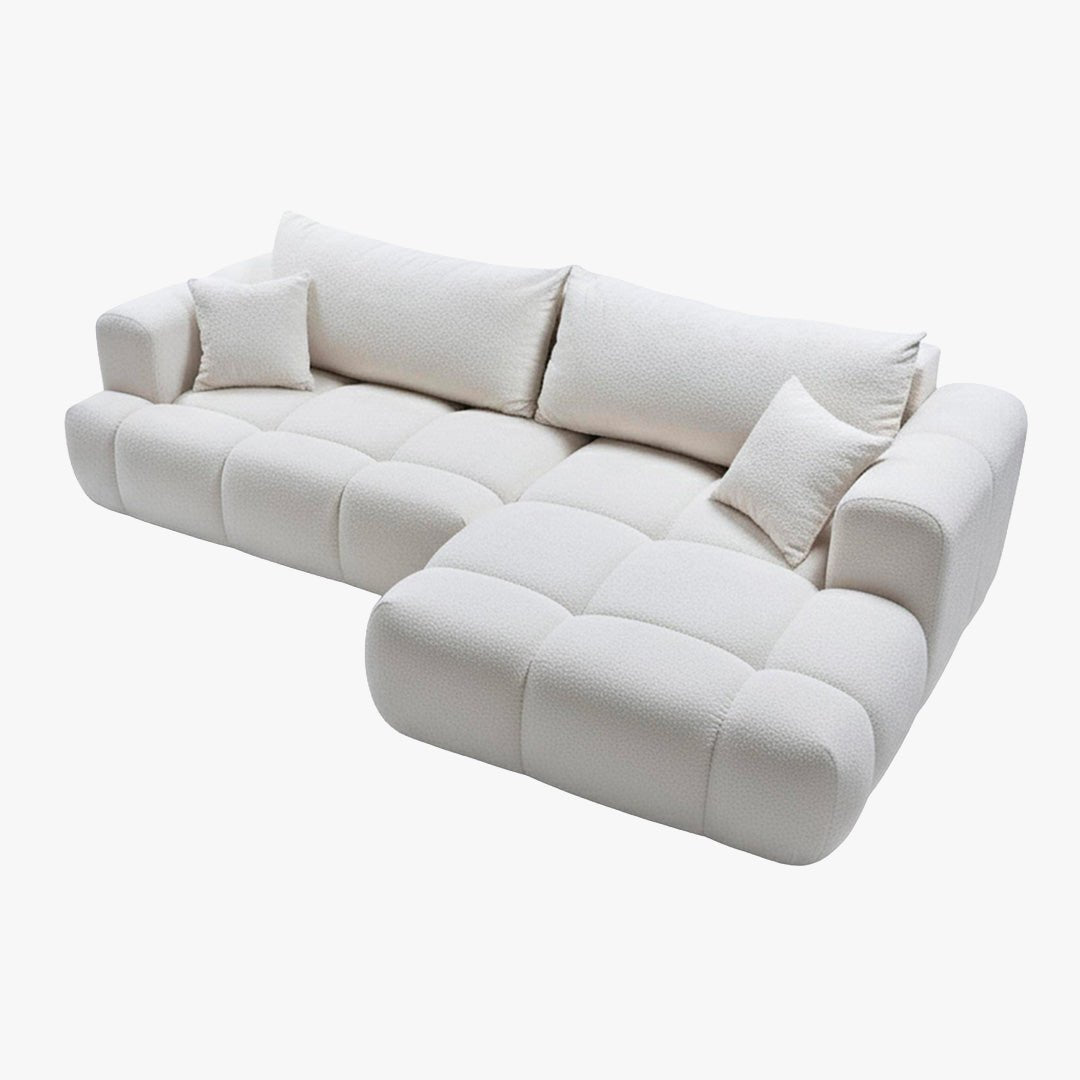 CLOUD Canapé d'angle convertible en tissu bouclette beige - Angle droit - Canapé d'angle convertible - Mobilier Deco