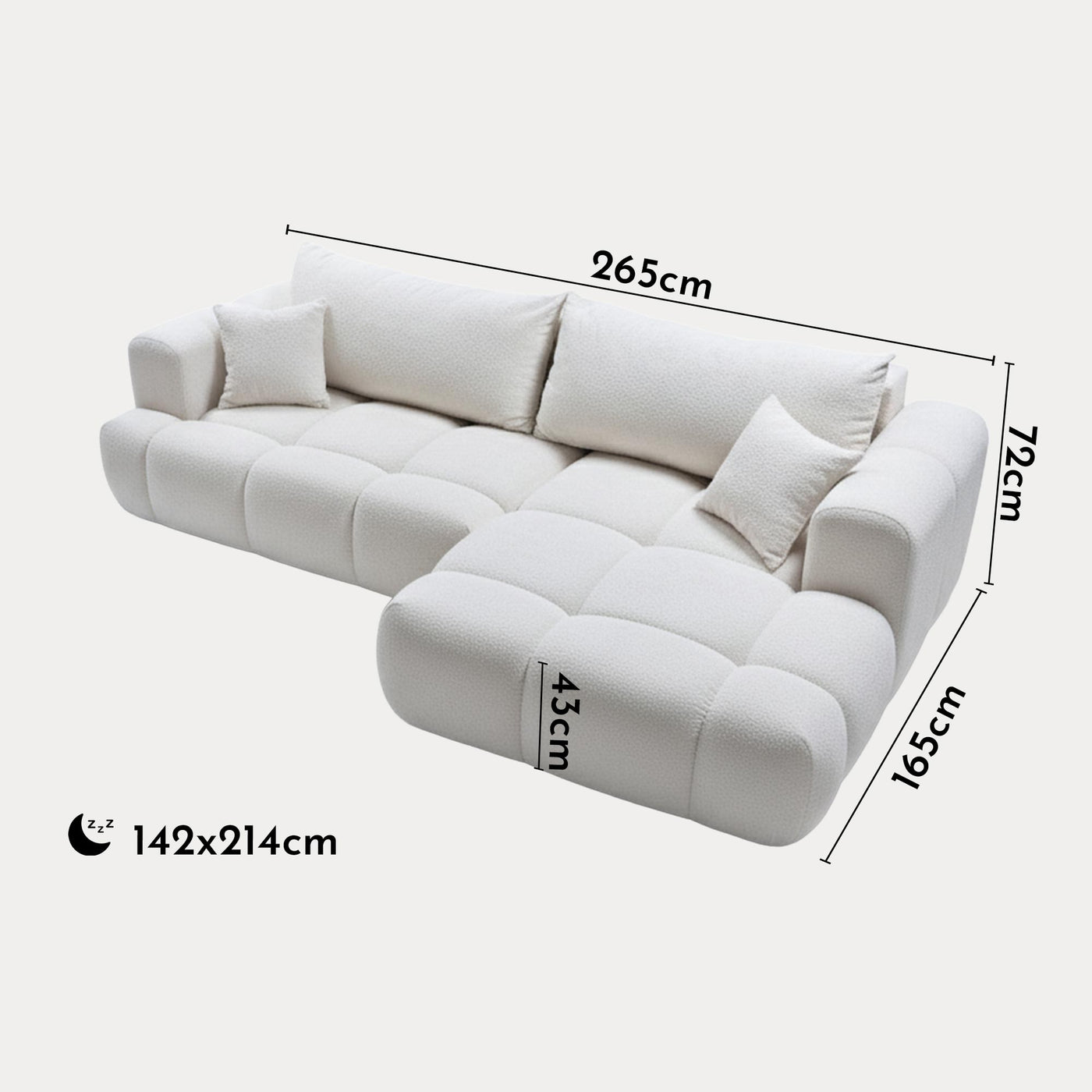 CLOUD Canapé d'angle convertible en tissu bouclette beige - Angle droit - Canapé d'angle convertible - Mobilier Deco