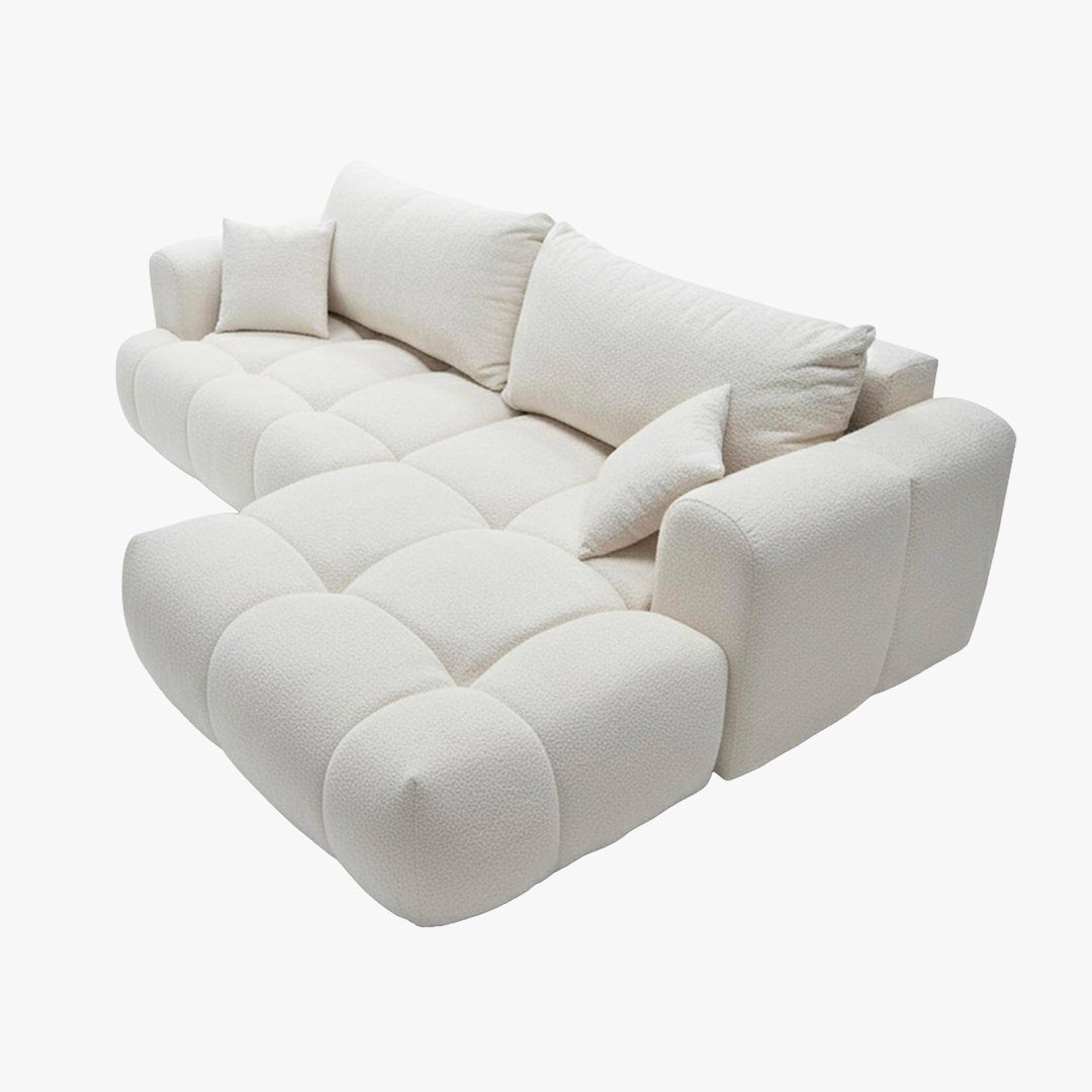 CLOUD Canapé d'angle convertible en tissu bouclette beige - Angle droit - Canapé d'angle convertible - Mobilier Deco