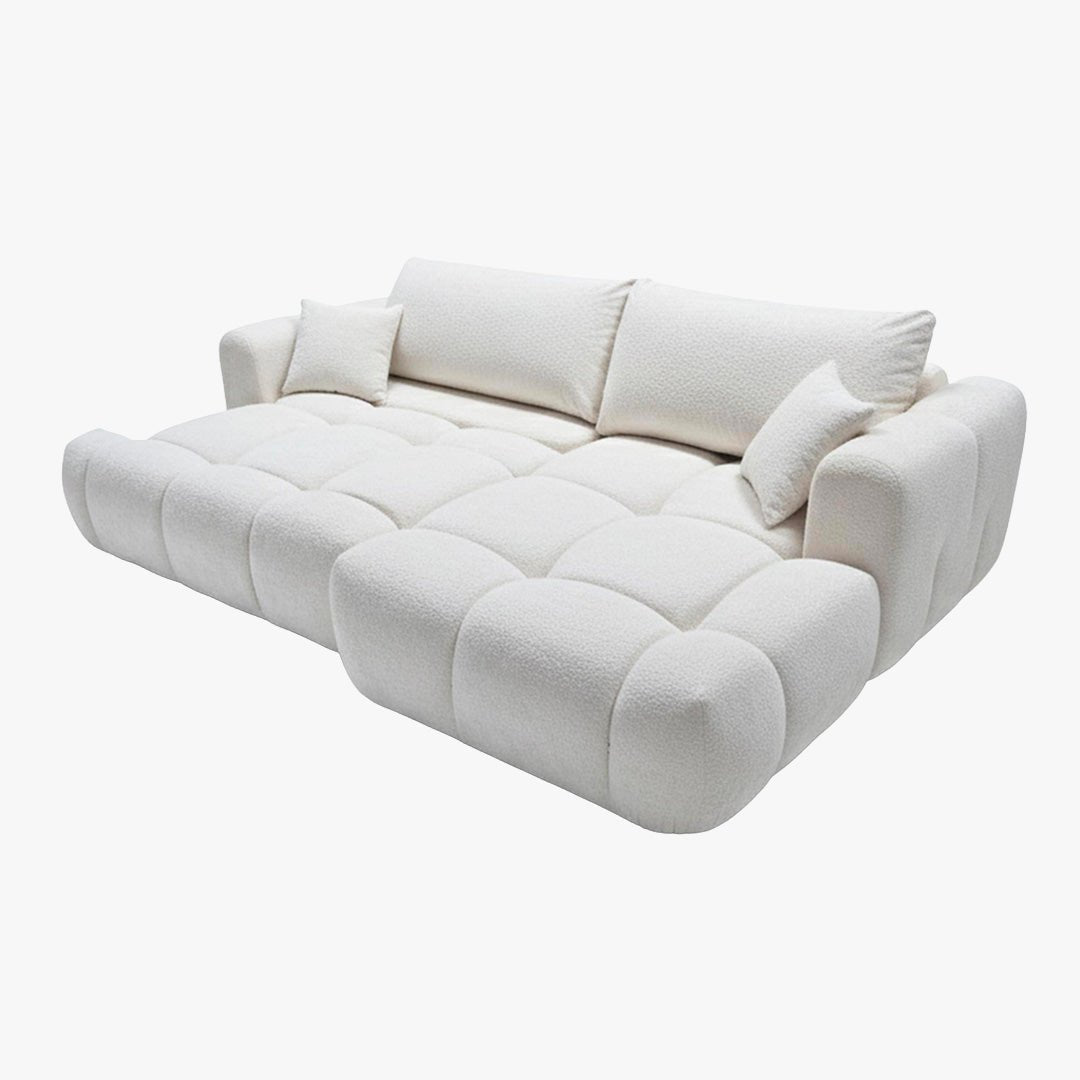 CLOUD Canapé d'angle convertible en tissu bouclette beige - Angle droit - Canapé d'angle convertible - Mobilier Deco