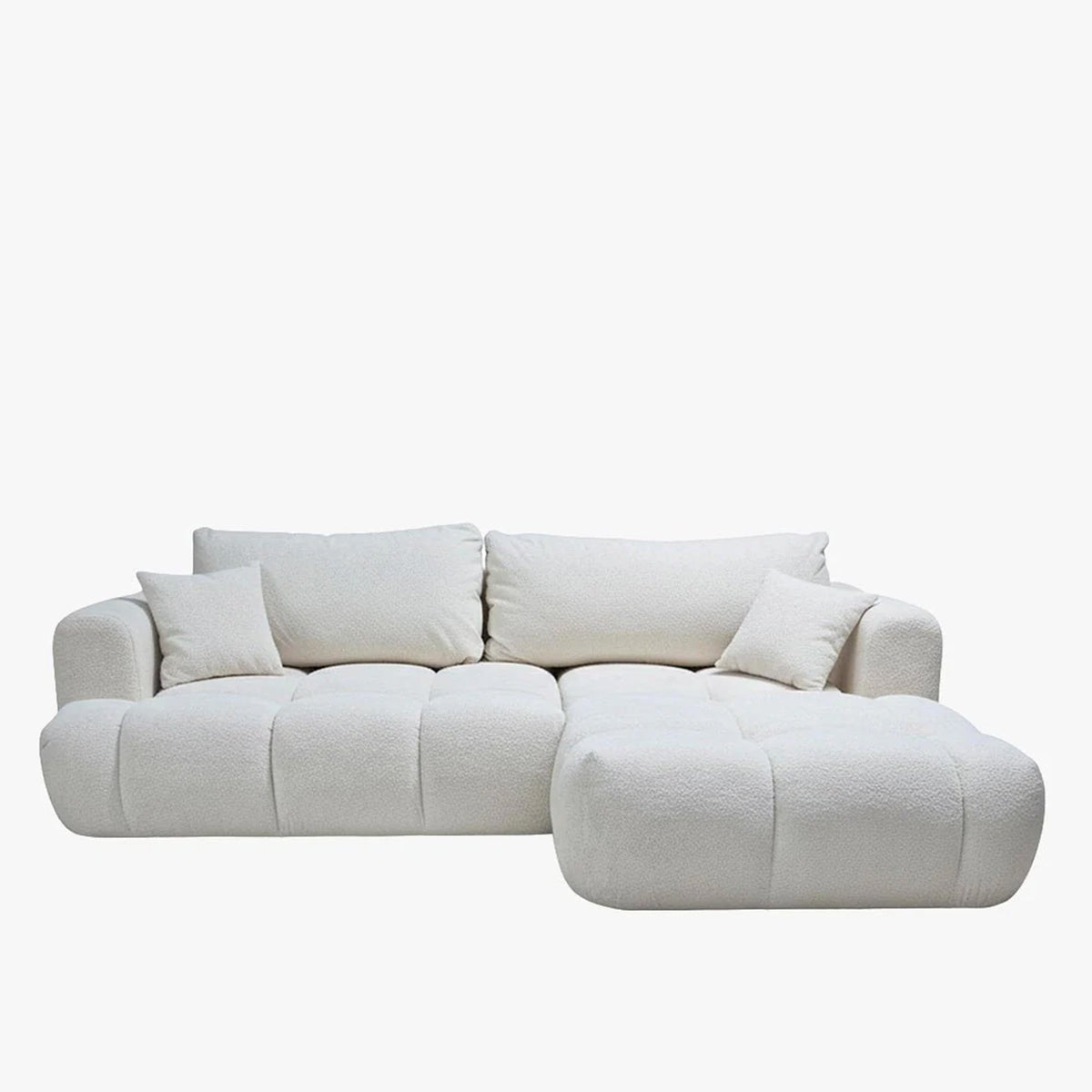 CLOUD Canapé d'angle convertible en tissu bouclette beige - Angle droit - Canapé d'angle convertible - Mobilier Deco