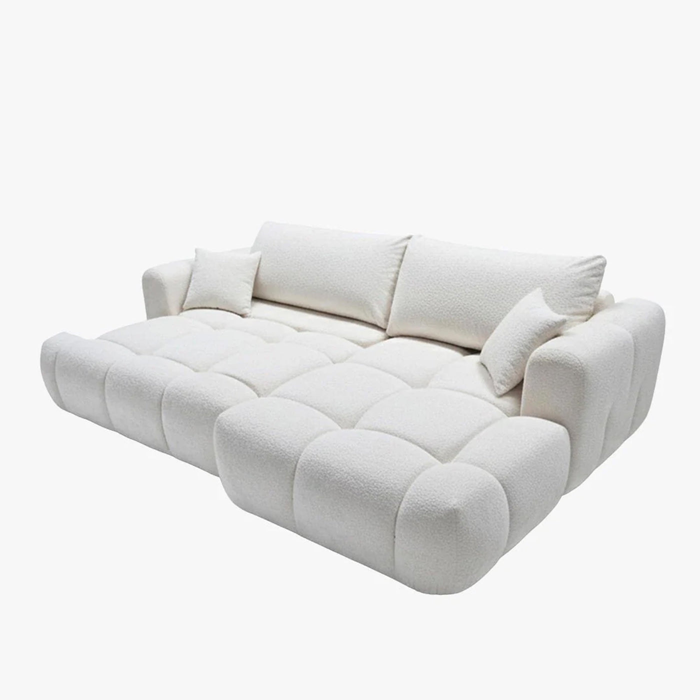CLOUD Canapé d'angle convertible en tissu bouclette beige - Angle droit - Canapé d'angle convertible - Mobilier Deco