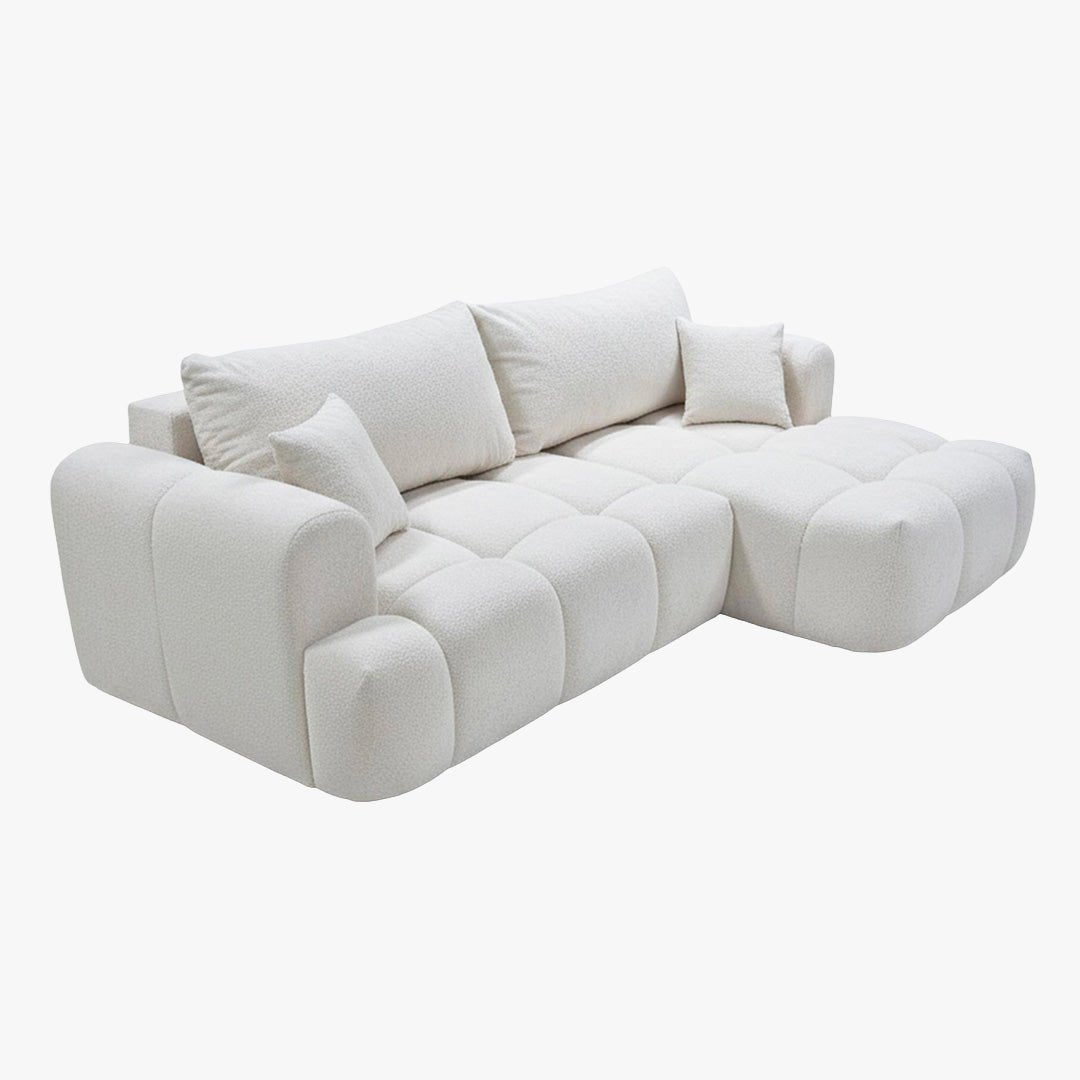 CLOUD Canapé d'angle convertible en tissu bouclette beige - Angle droit - Canapé d'angle convertible - Mobilier Deco