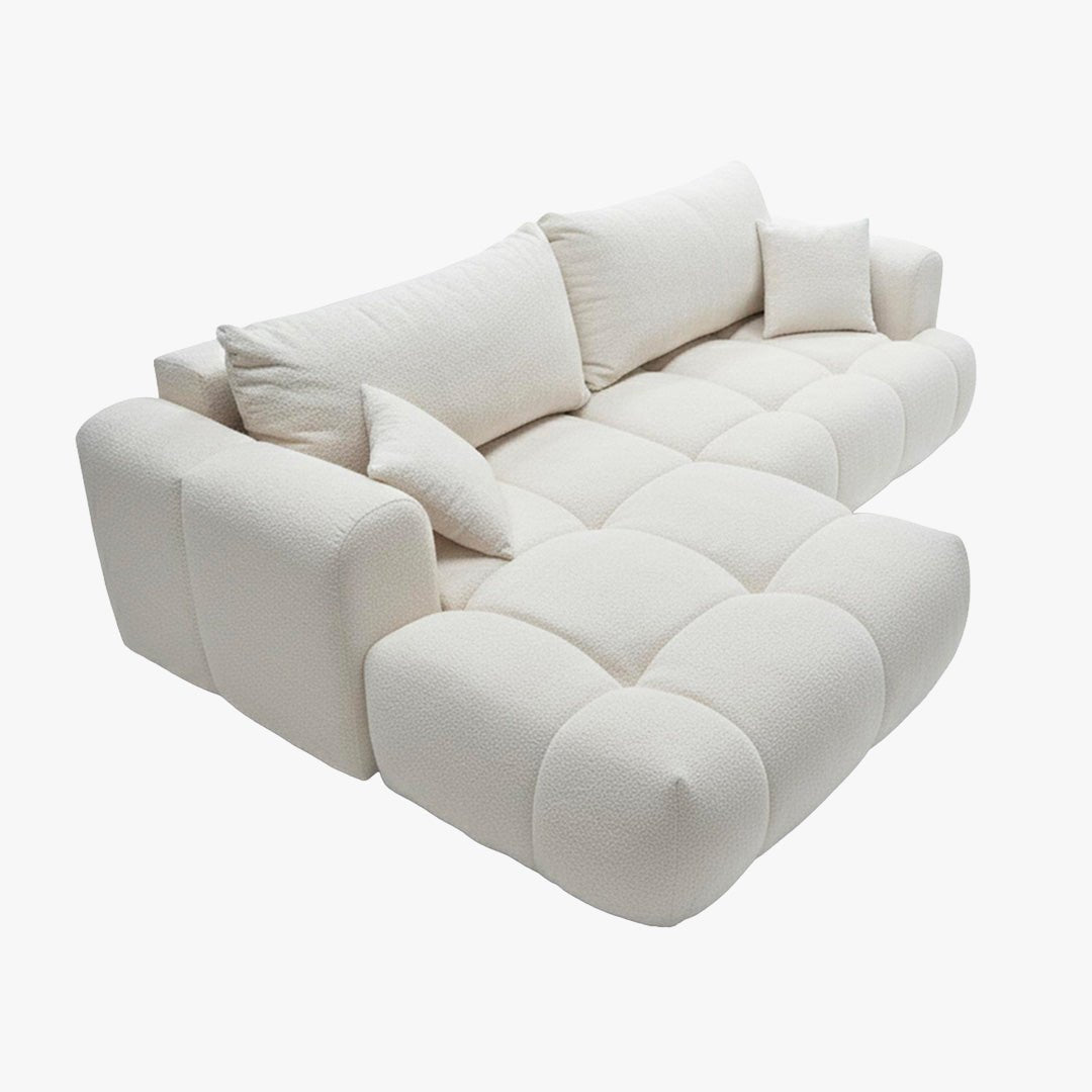 CLOUD Canapé d'angle convertible en tissu bouclette beige - Angle gauche - Canapé d'angle convertible - Mobilier Deco