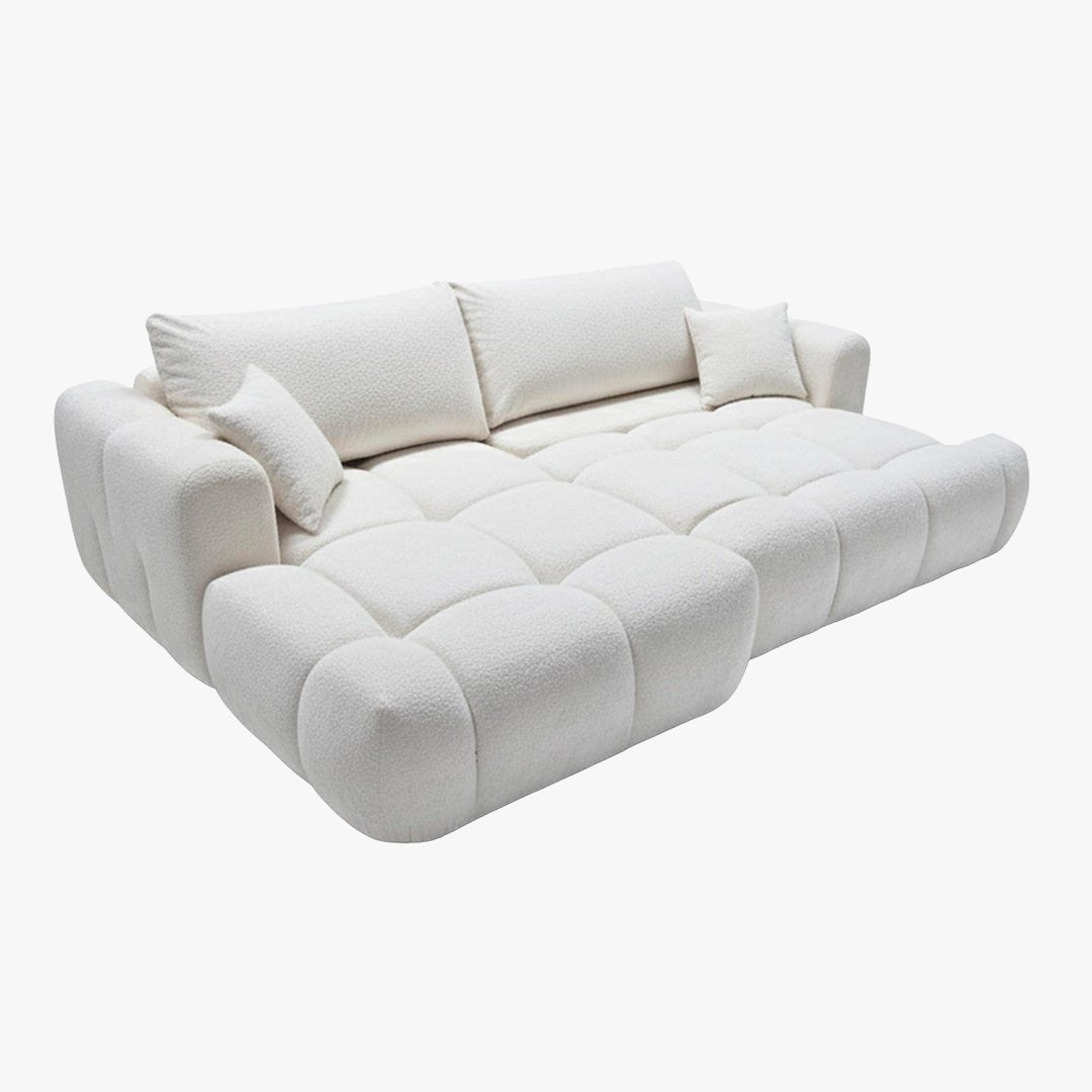CLOUD Canapé d'angle convertible en tissu bouclette beige - Angle gauche - Canapé d'angle convertible - Mobilier Deco