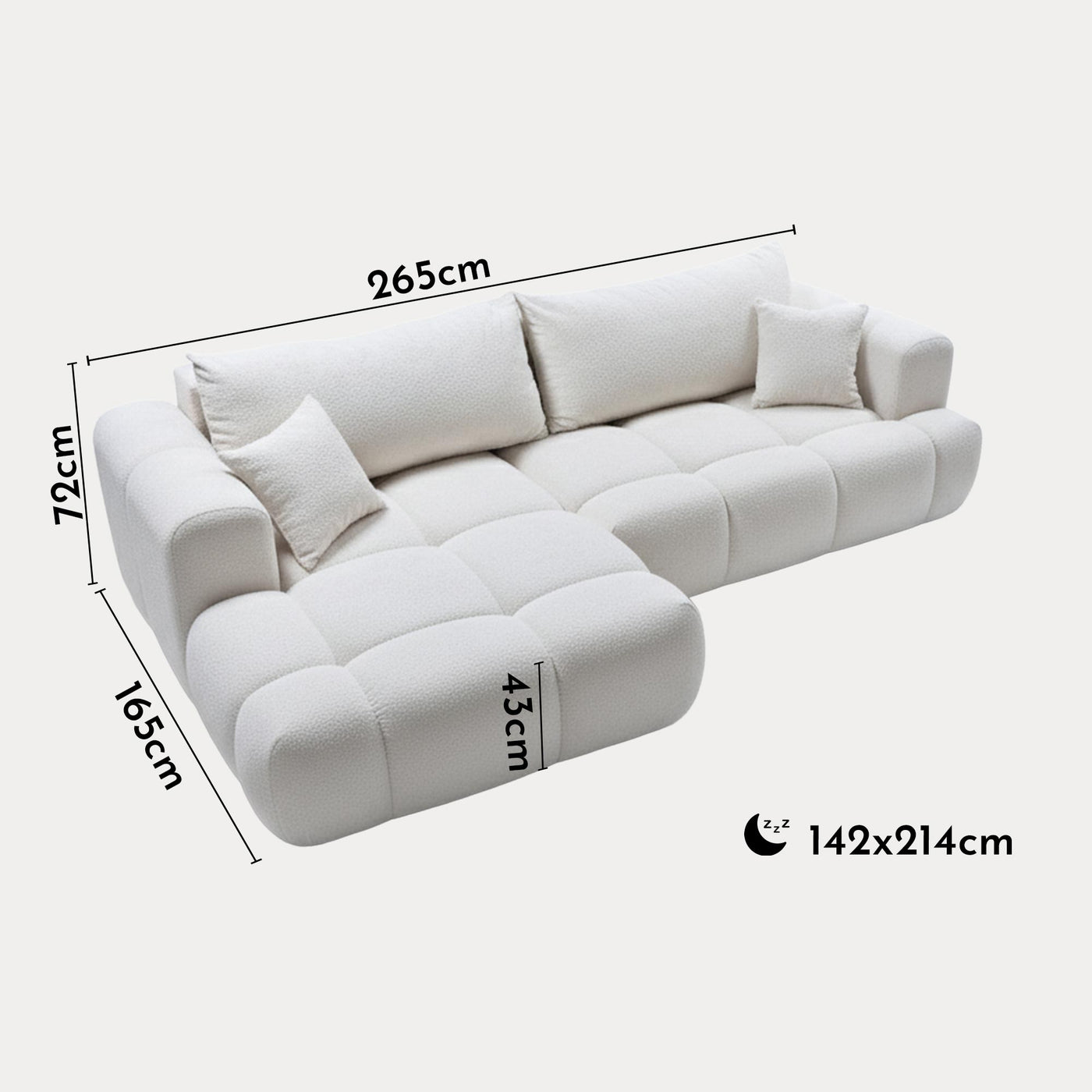 CLOUD Canapé d'angle convertible en tissu bouclette beige - Angle gauche - Canapé d'angle convertible - Mobilier Deco