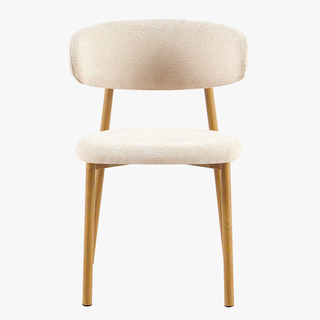COCO Lot de 2 chaises en tissu beige piètement en métal couleur bois - Chaise de repas - Mobilier Deco
