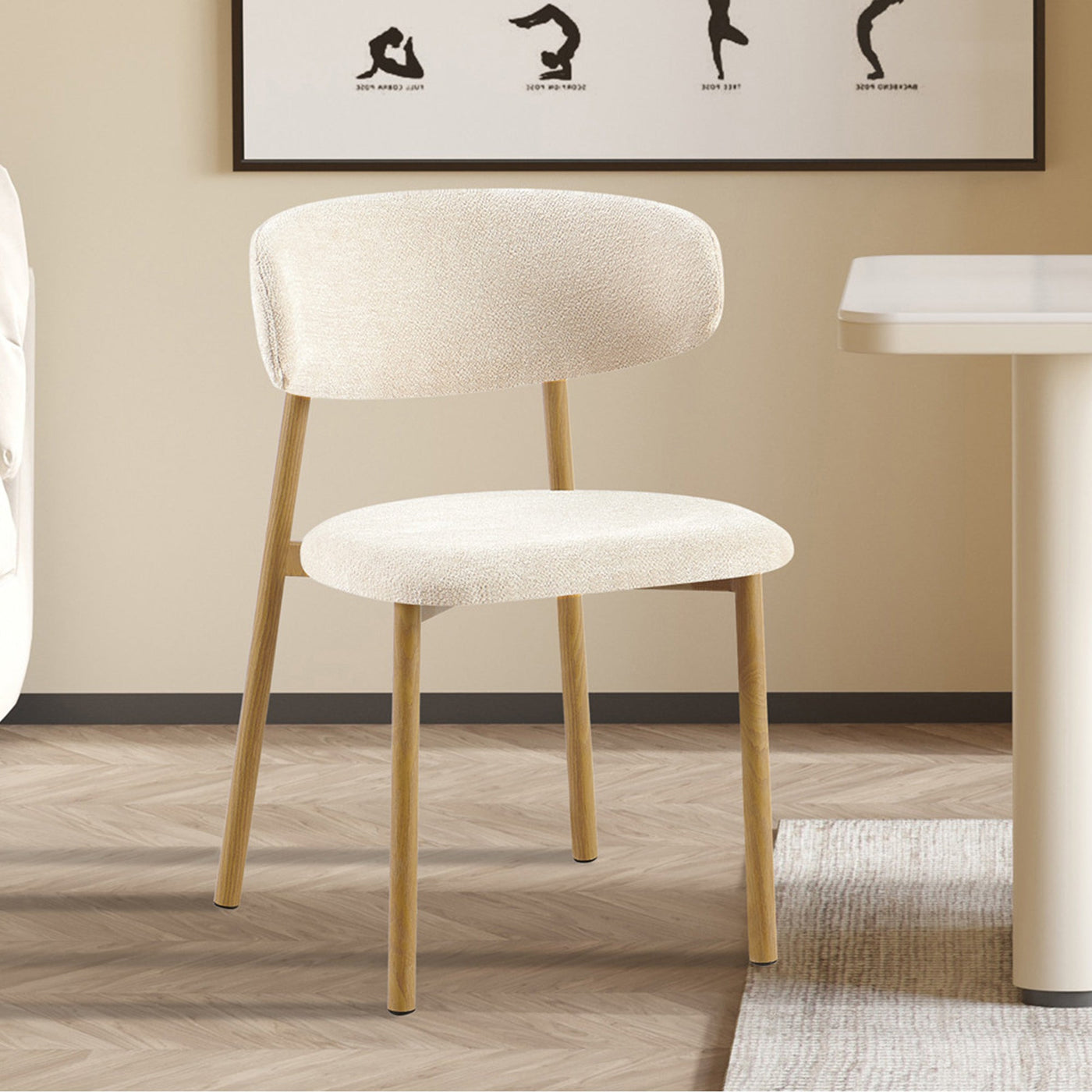 COCO Lot de 2 chaises en tissu beige piètement en métal couleur bois - Chaise de repas - Mobilier Deco